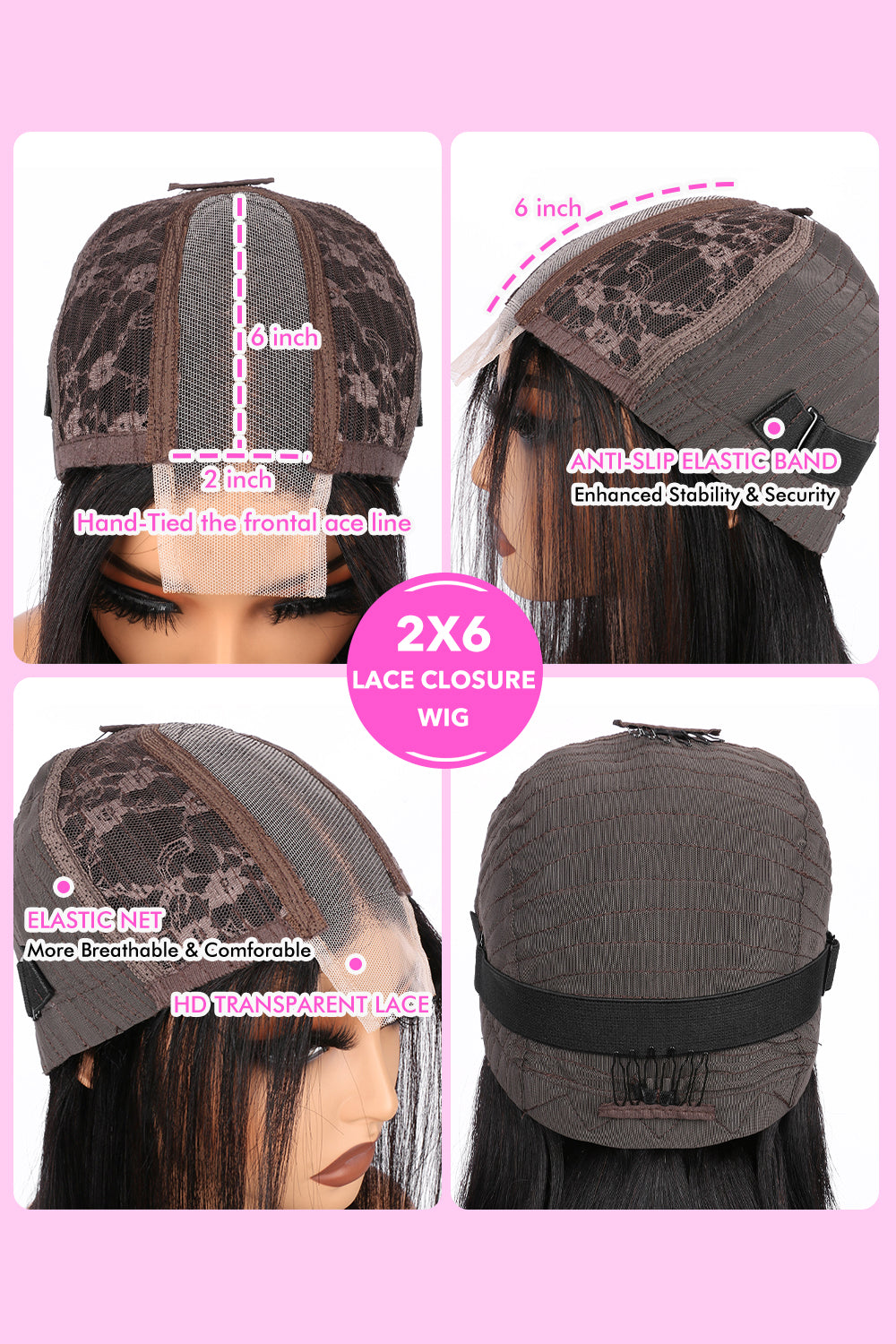 2x6 Silk Straight Bob Lace Frontal Wigs Human Hair 1B/99J Ombre Color High Quality 100% Human Hair