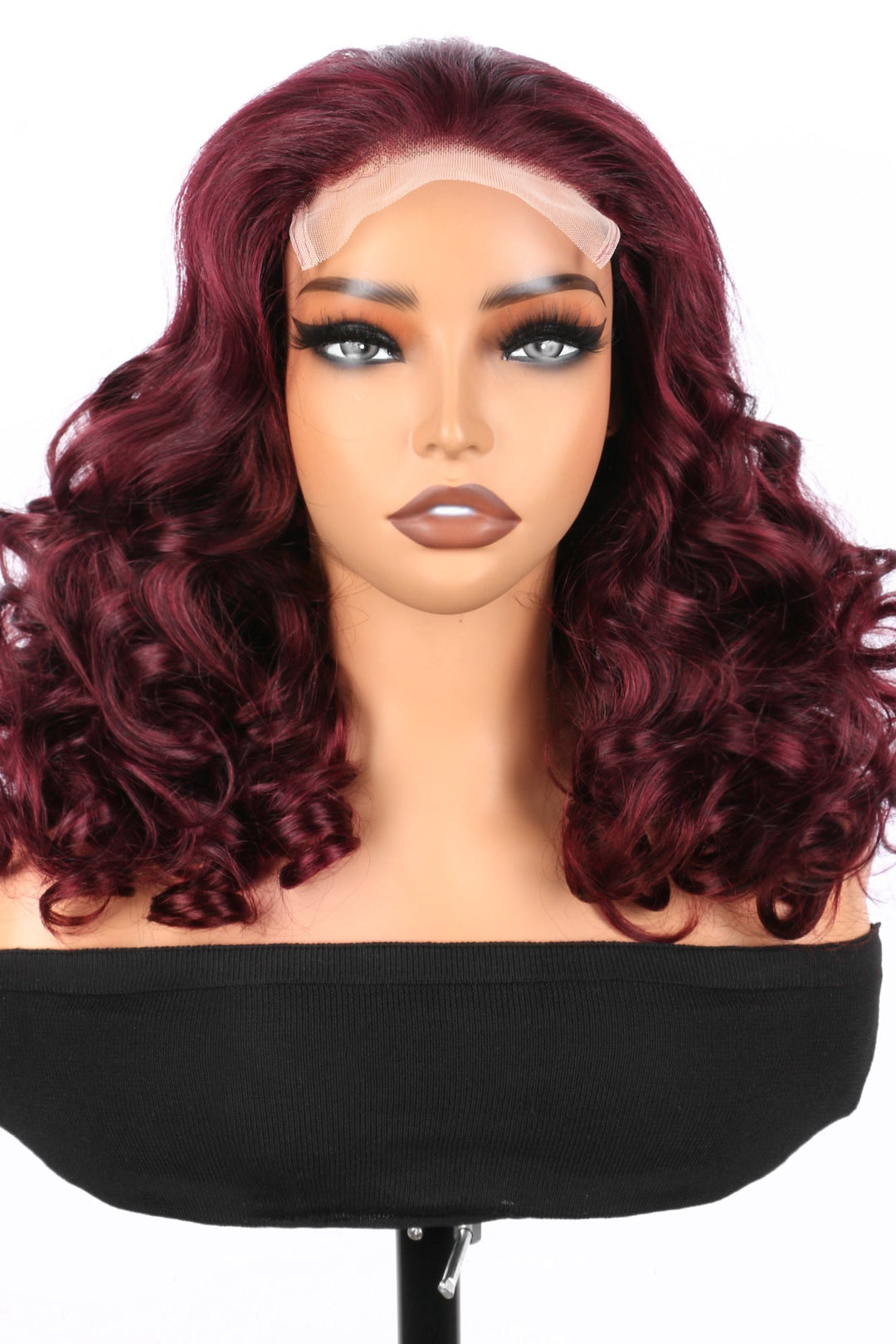 5x5 Bouncy Curly HD Lace Frontal Wigs Human Hair Burgundy 99J Color High Quality 100% Human Hair