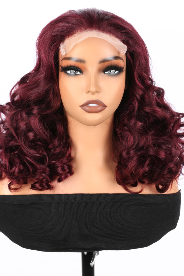 5x5 Bouncy Curly HD Lace Frontal Wigs Human Hair Burgundy 99J Color High Quality 100% Human Hair