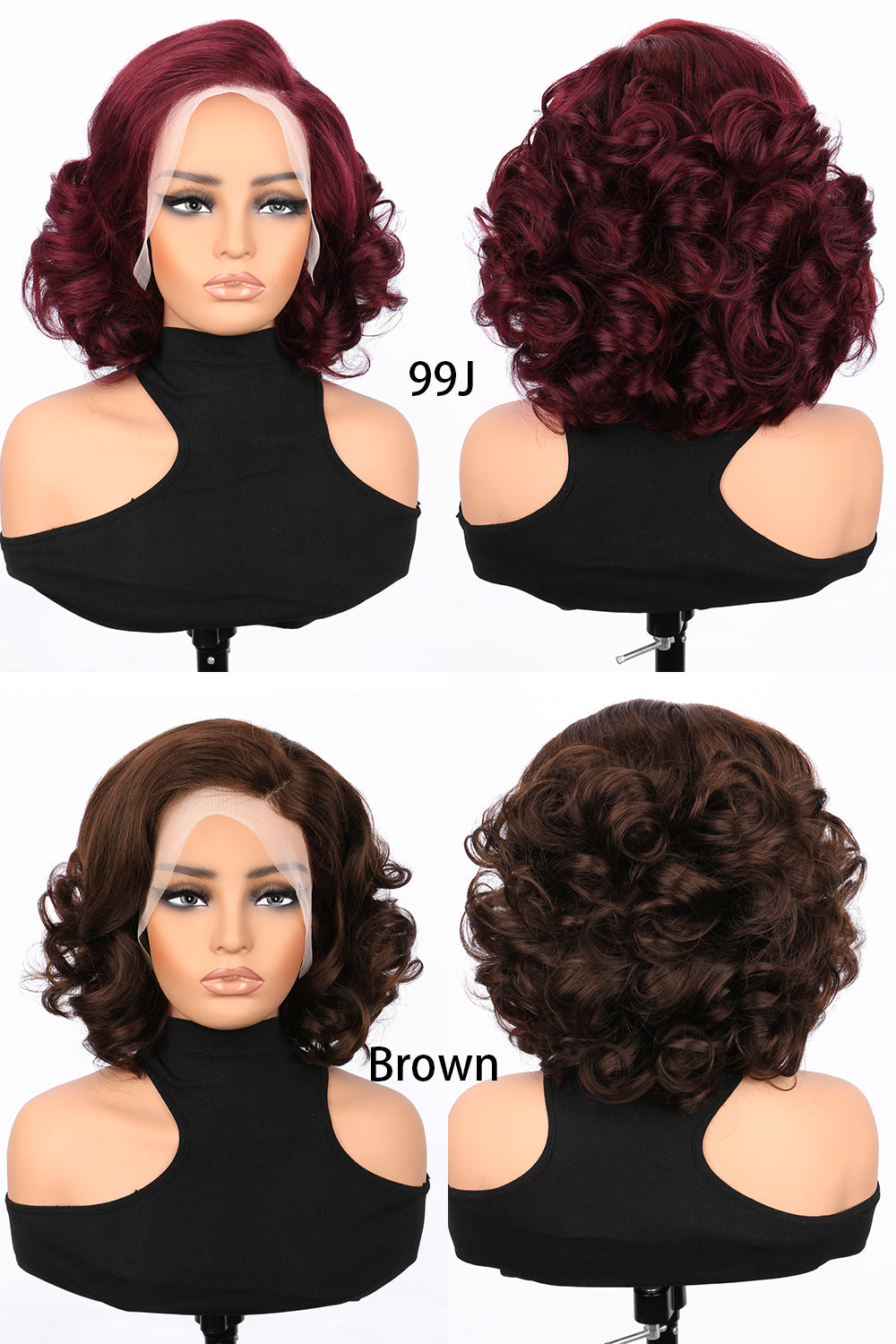 13x4 Lace Front Wig Short Bouncy Curls 100% Human Hair Top Quality 99J/Natural/Ombre/Brown Color Available