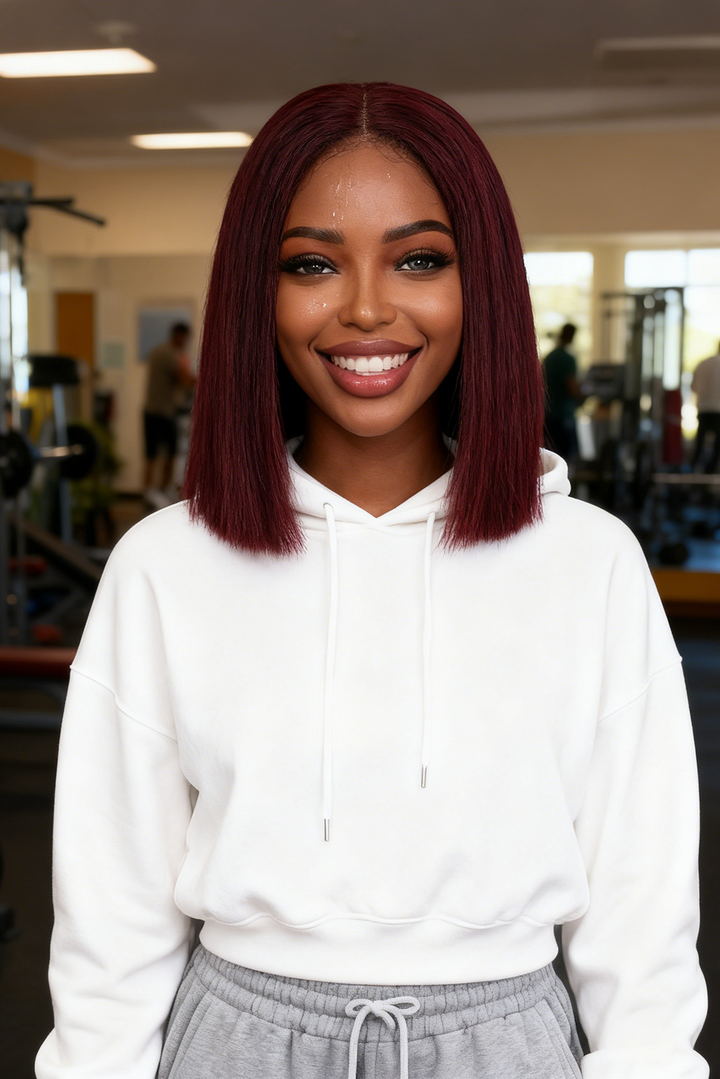 2x6 Silk Straight Bob Lace Frontal Wigs Human Hair 99J Color High Quality 100% Human Hair