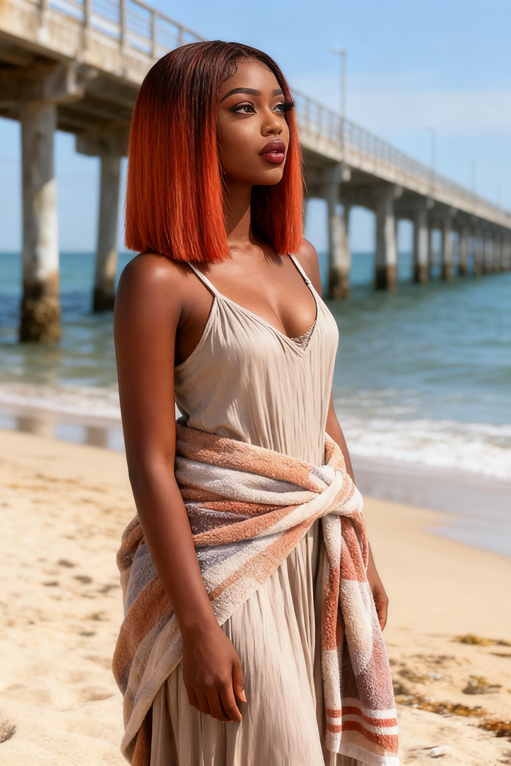 2x6 Silk Straight Bob Lace Frontal Wigs Human Hair 4/350 Ombre Color High Quality 100% Human Hair