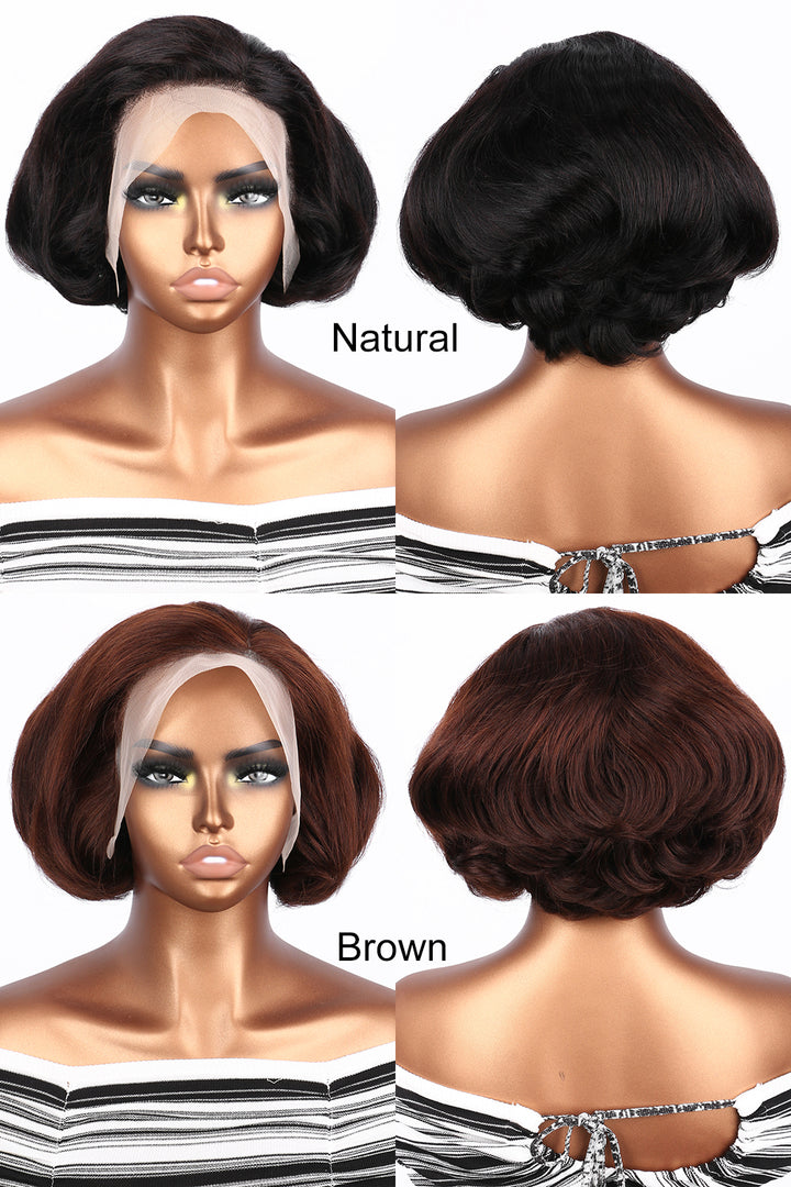 Coupe Dame 13x4 Double Drawn 100% Human Hair Top Quality 8Inch Pixie Wigs Natural Brown 4/350 99J Color