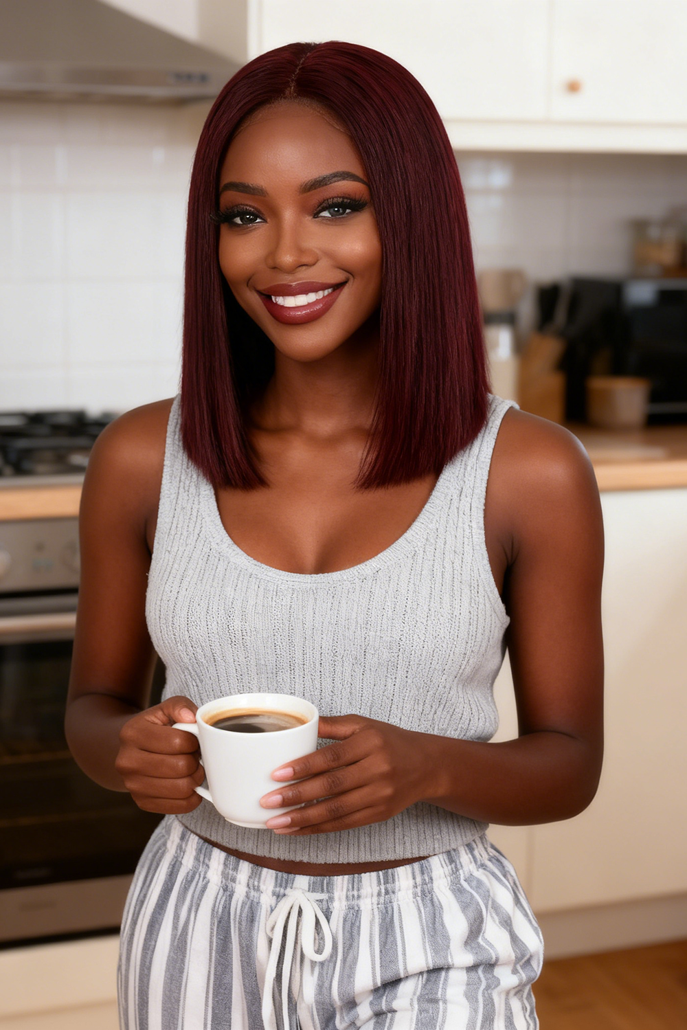 2x6 Silk Straight Bob Lace Frontal Wigs Human Hair 99J Color High Quality 100% Human Hair