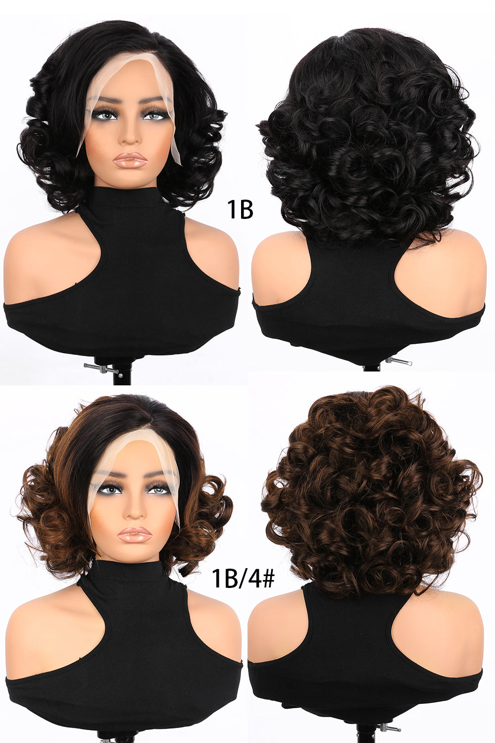 13x4 Lace Front Wig Short Bouncy Curls 100% Human Hair Top Quality 99J/Natural/Ombre/Brown Color Available