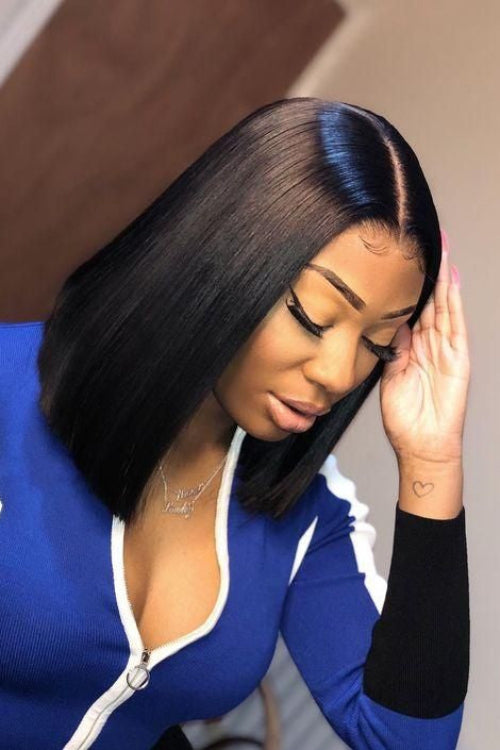 2x6 Silk Straight Bob Lace Frontal Wigs Human Hair Natural Color High Quality 100% Human Hair