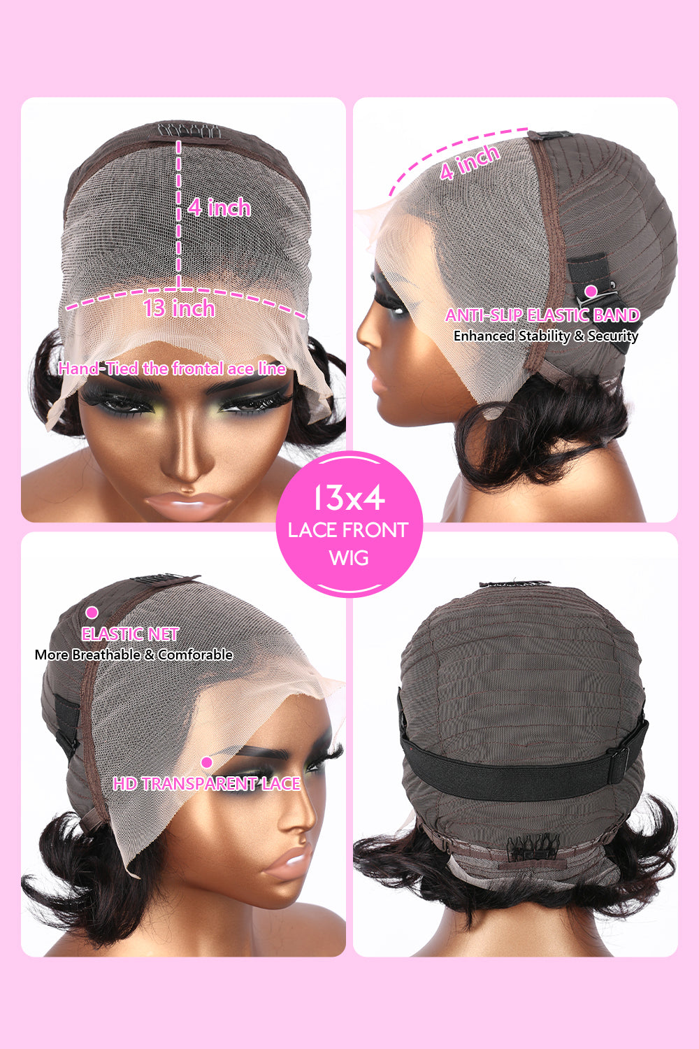 Coupe Dame 13x4 Double Drawn 100% Human Hair Top Quality 8Inch Pixie Wigs Natural Brown 4/350 99J Color