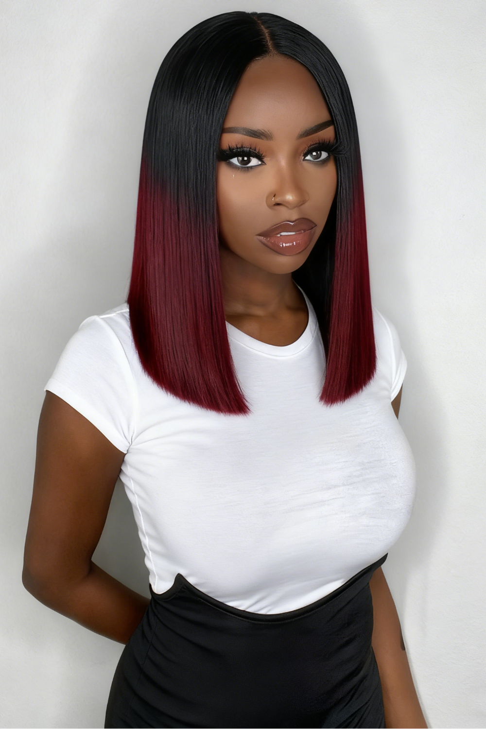 2x6 Silk Straight Bob Lace Frontal Wigs Human Hair 1B/99J Ombre Color High Quality 100% Human Hair