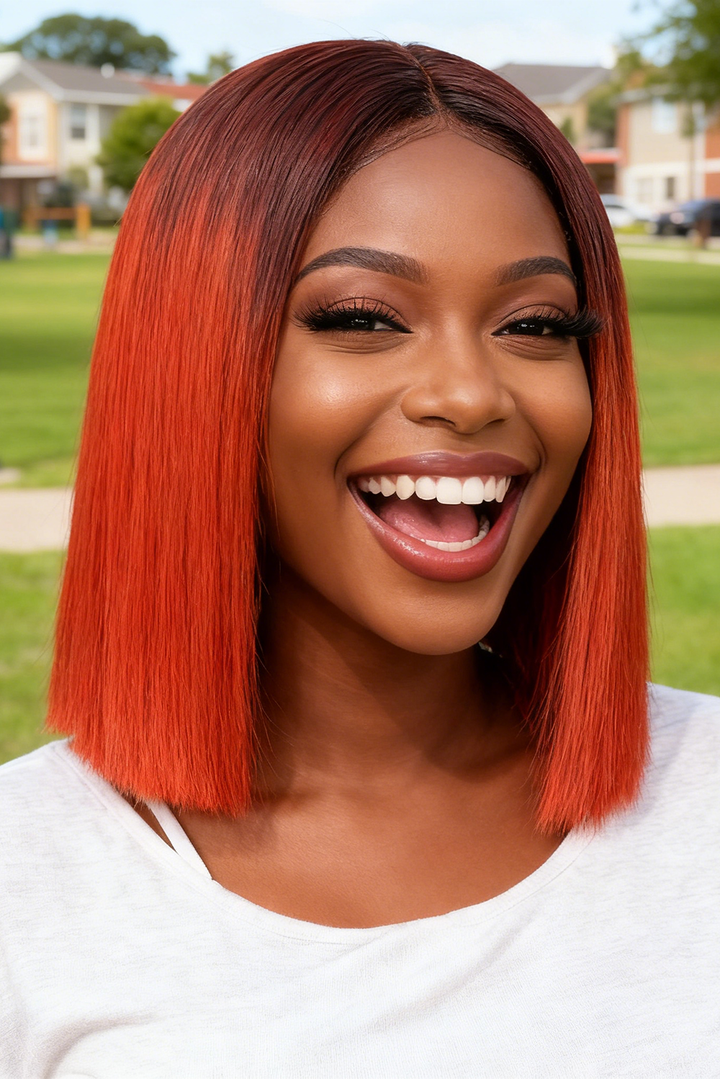 2x6 Silk Straight Bob Lace Frontal Wigs Human Hair 4/350 Ombre Color High Quality 100% Human Hair