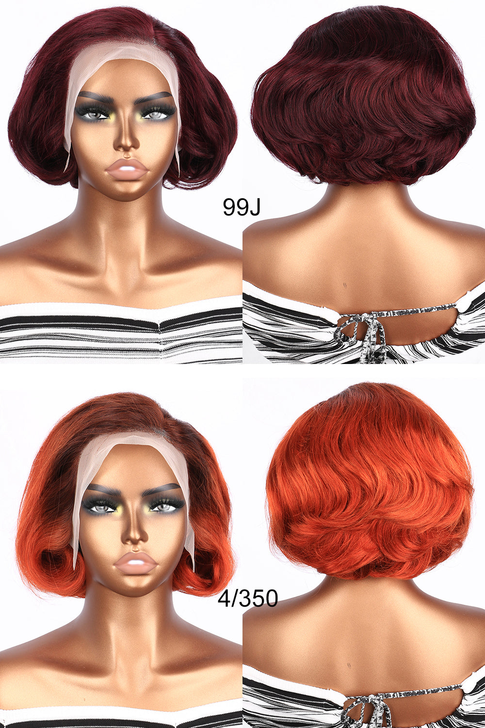 Coupe Dame 13x4 Double Drawn 100% Human Hair Top Quality 8Inch Pixie Wigs Natural Brown 4/350 99J Color