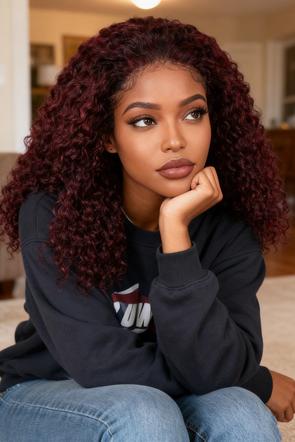 5x5 Burmese Curly HD Lace Frontal Wigs Human Hair Burgundy 99J Color High Quality 100% Human Hair