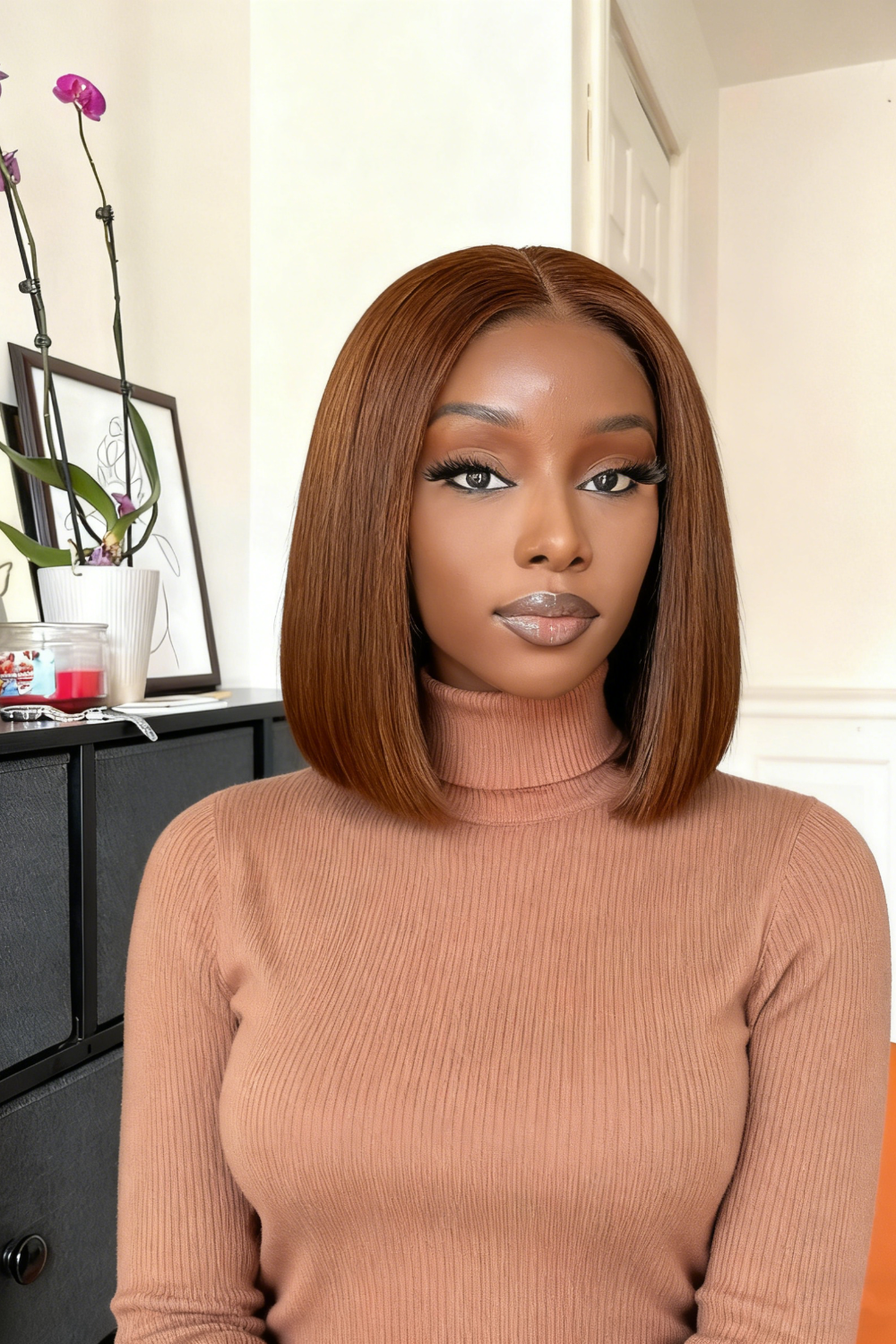 2x6 Silk Straight Bob Lace Frontal Wigs Human Hair 4# Brown Color High Quality 100% Human Hair