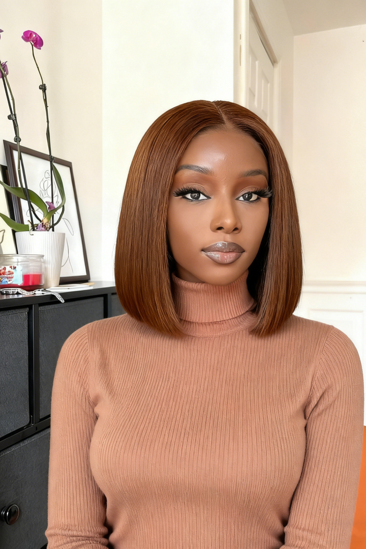 2x6 Silk Straight Bob Lace Frontal Wigs Human Hair 4# Brown Color High Quality 100% Human Hair