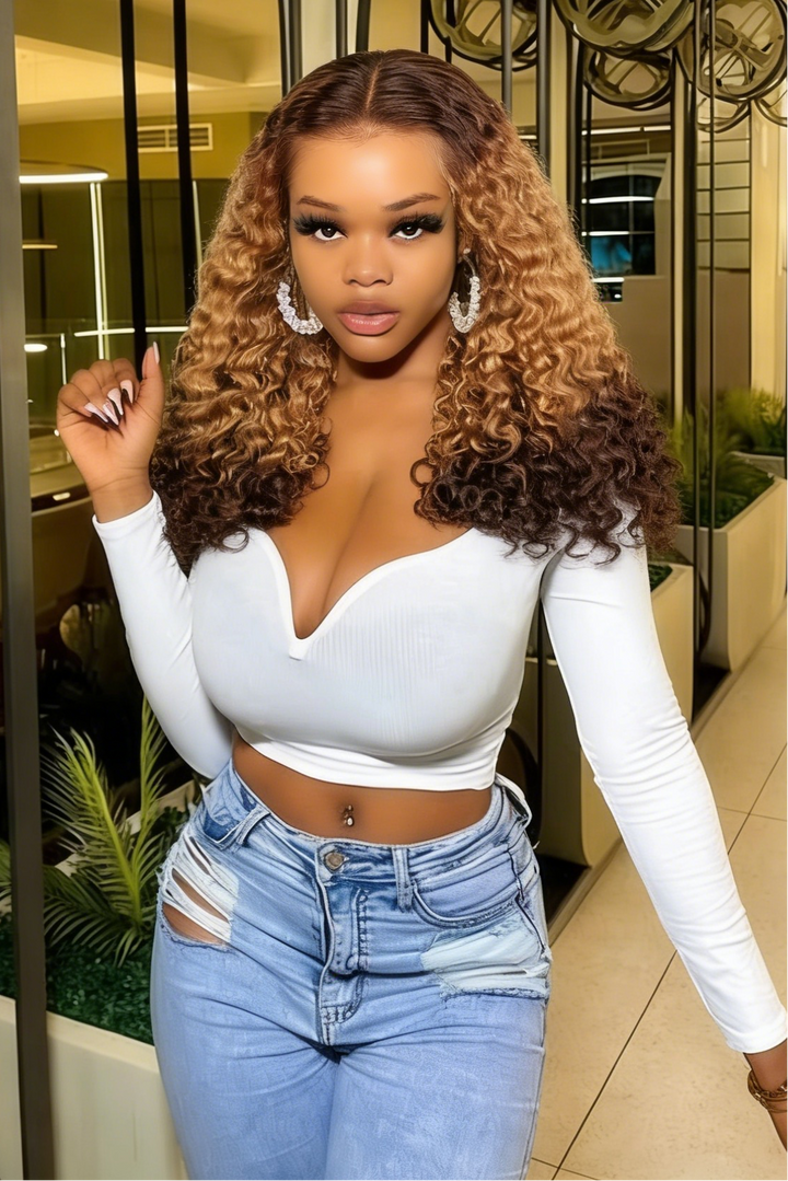 5x5 Burmese Curly HD Lace Frontal Wigs Human Hair T4/27/4 Ombre Color High Quality 100% Human Hair