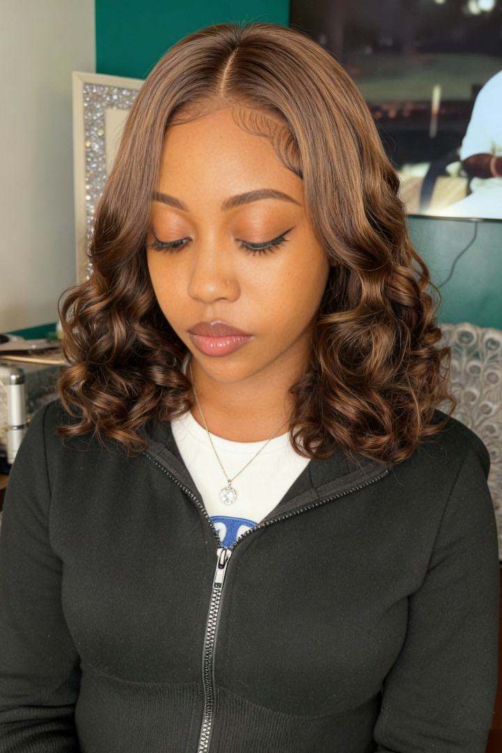 5x5 Bouncy Curly HD Lace Frontal Wigs Human Hair Highlight P4/30 Color High Quality 100% Human Hair