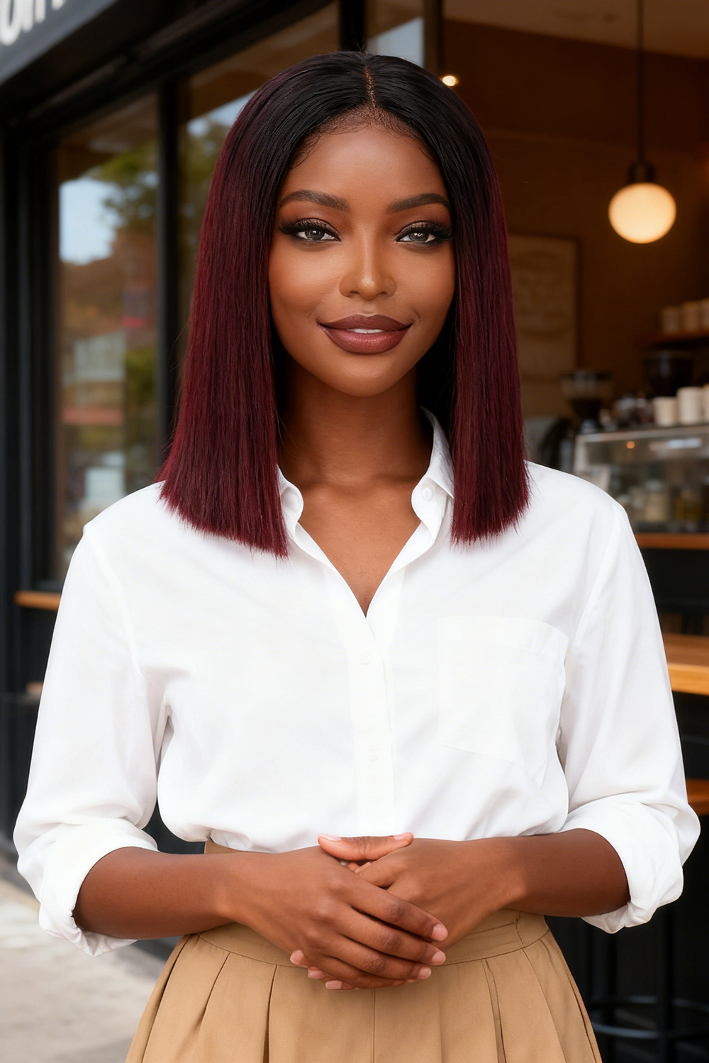 2x6 Silk Straight Bob Lace Frontal Wigs Human Hair 1B/99J Ombre Color High Quality 100% Human Hair