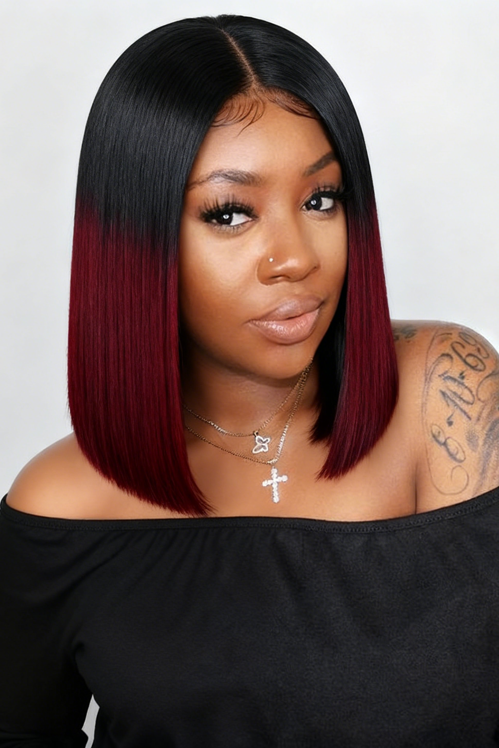 2x6 Silk Straight Bob Lace Frontal Wigs Human Hair 1B/99J Ombre Color High Quality 100% Human Hair