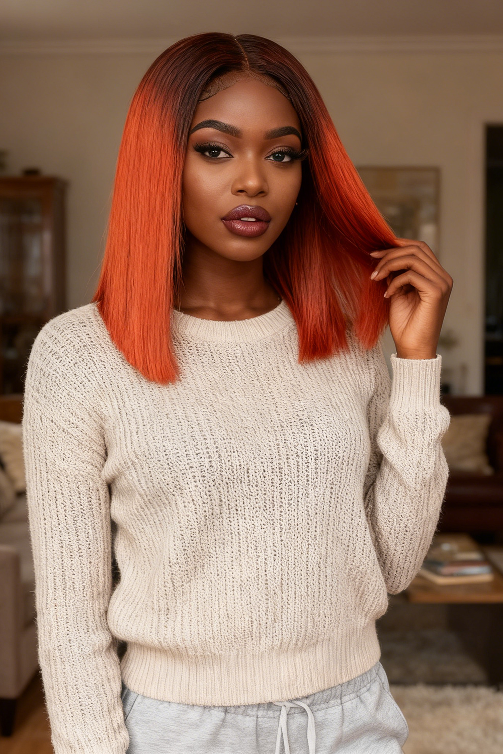 2x6 Silk Straight Bob Lace Frontal Wigs Human Hair 4/350 Ombre Color High Quality 100% Human Hair