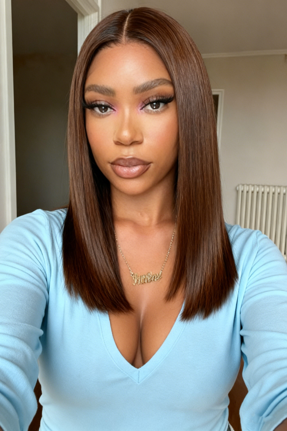 2x6 Silk Straight Bob Lace Frontal Wigs Human Hair 4# Brown Color High Quality 100% Human Hair