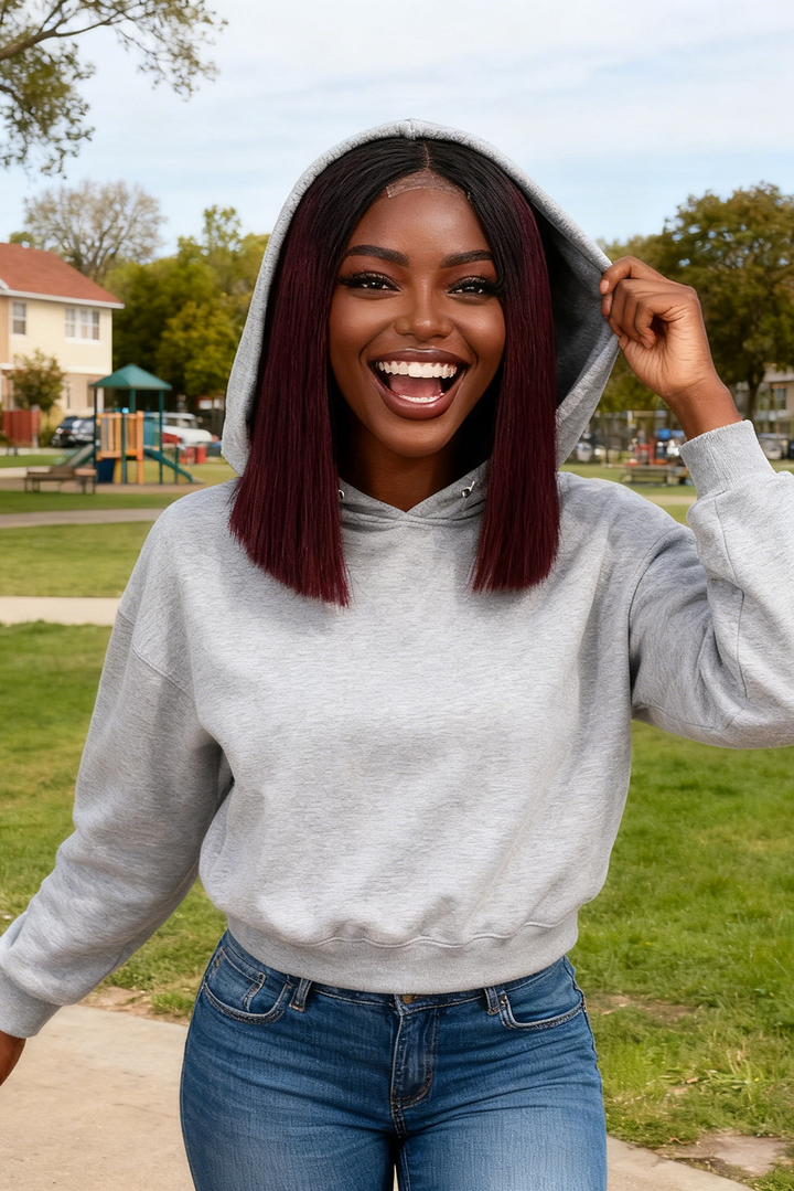 2x6 Silk Straight Bob Lace Frontal Wigs Human Hair 1B/99J Ombre Color High Quality 100% Human Hair