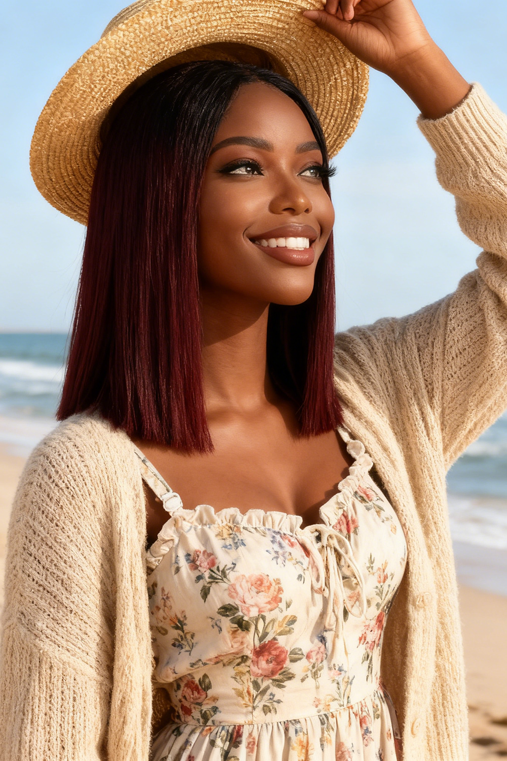 2x6 Silk Straight Bob Lace Frontal Wigs Human Hair 1B/99J Ombre Color High Quality 100% Human Hair