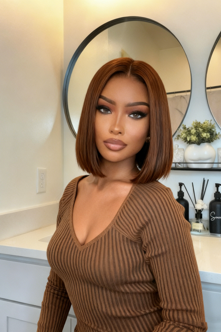 2x6 Silk Straight Bob Lace Frontal Wigs Human Hair 4# Brown Color High Quality 100% Human Hair