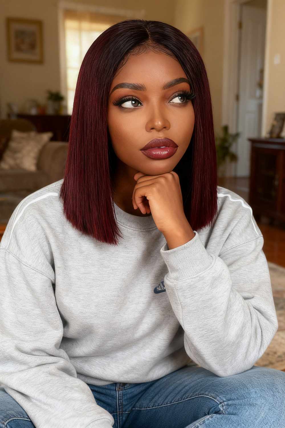 2x6 Silk Straight Bob Lace Frontal Wigs Human Hair 1B/99J Ombre Color High Quality 100% Human Hair