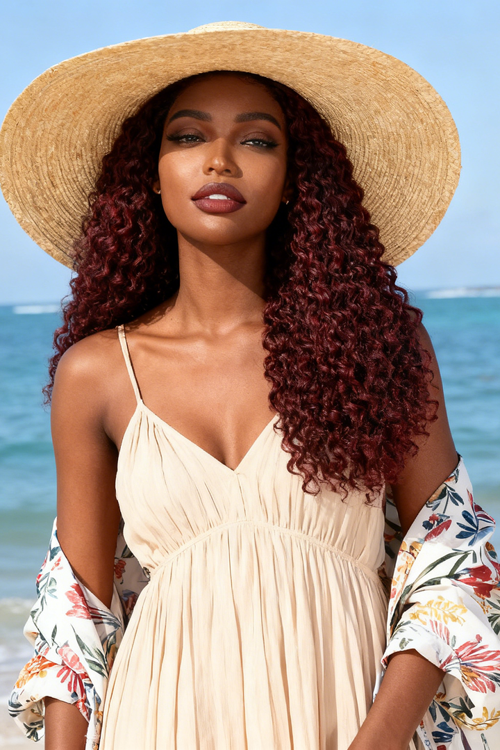 5x5 Burmese Curly HD Lace Frontal Wigs Human Hair Burgundy 99J Color High Quality 100% Human Hair