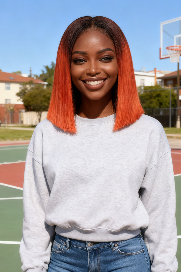 2x6 Silk Straight Bob Lace Frontal Wigs Human Hair 4/350 Ombre Color High Quality 100% Human Hair