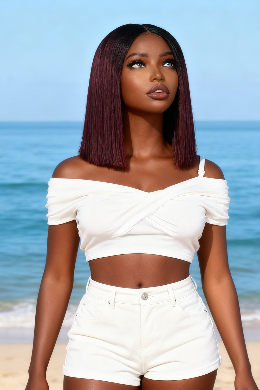 2x6 Silk Straight Bob Lace Frontal Wigs Human Hair 1B/99J Ombre Color High Quality 100% Human Hair