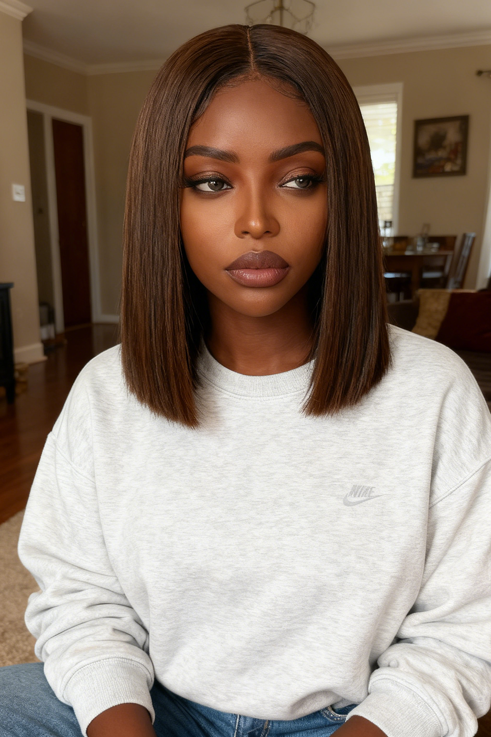 2x6 Silk Straight Bob Lace Frontal Wigs Human Hair 4# Brown Color High Quality 100% Human Hair