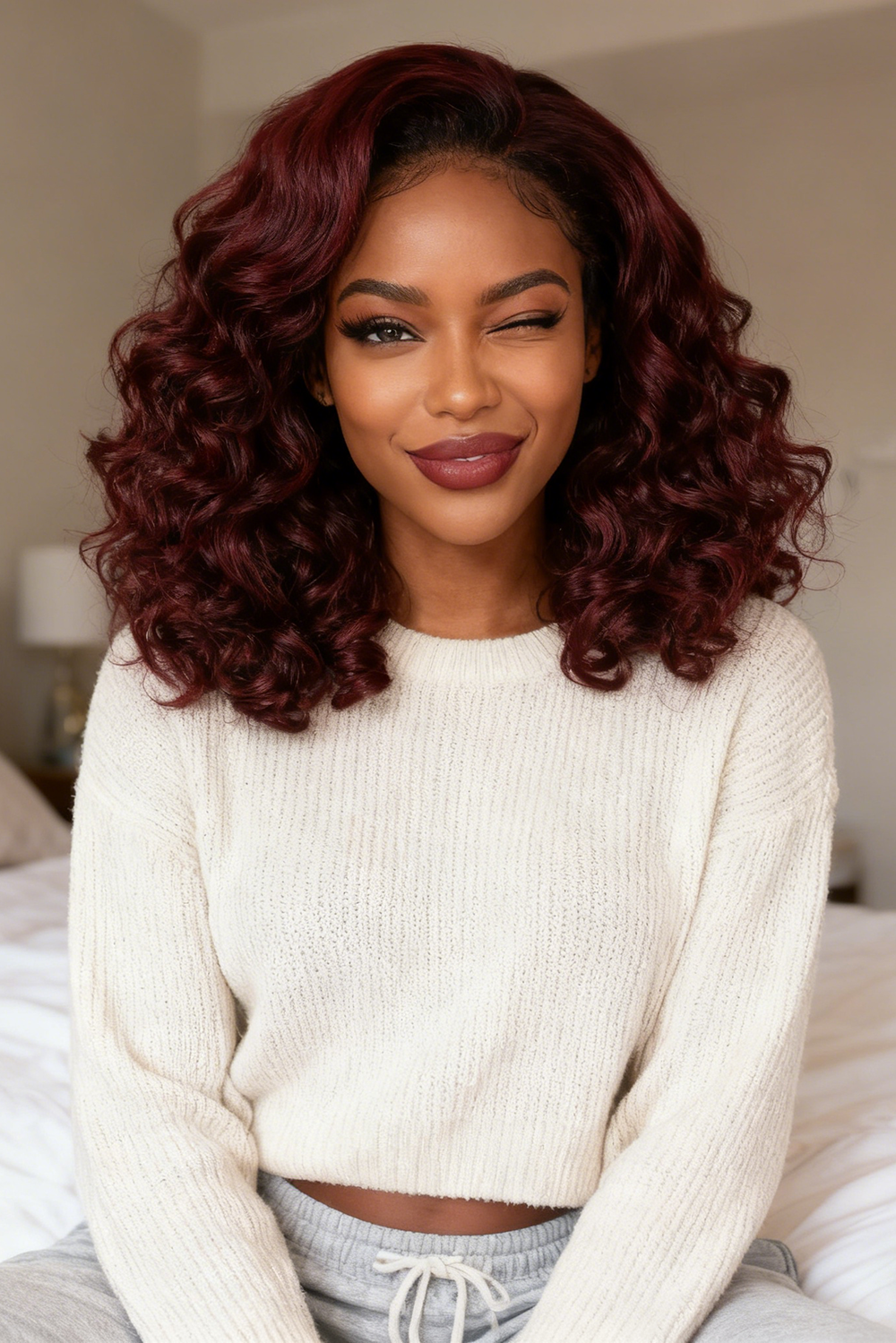 5x5 Bouncy Curly HD Lace Frontal Wigs Human Hair Burgundy 99J Color High Quality 100% Human Hair
