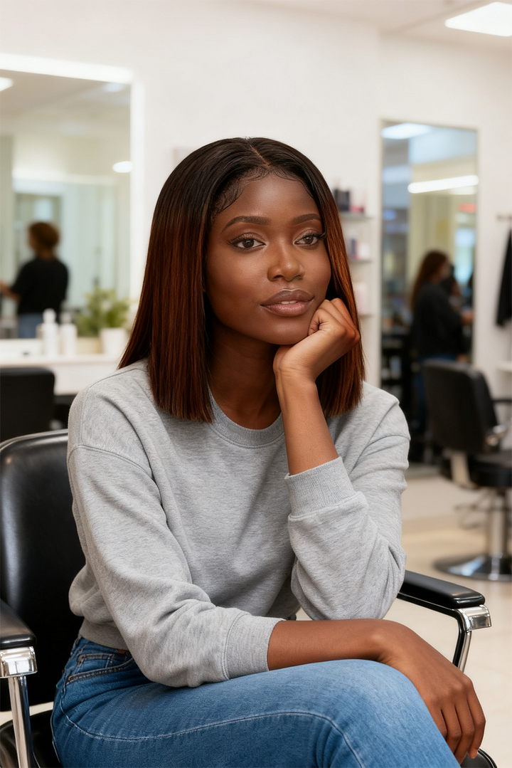 2x6 Silk Straight Bob Lace Frontal Wigs Human Hair 1B/Honey Brown Ombre Color High Quality 100% Human Hair