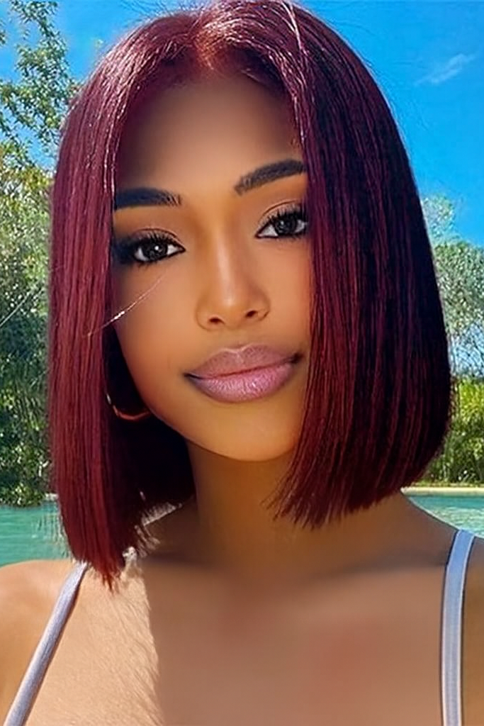 2x6 Silk Straight Bob Lace Frontal Wigs Human Hair 99J Color High Quality 100% Human Hair