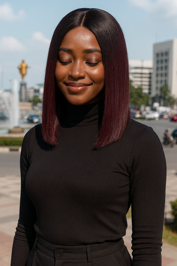 2x6 Silk Straight Bob Lace Frontal Wigs Human Hair 1B/99J Ombre Color High Quality 100% Human Hair