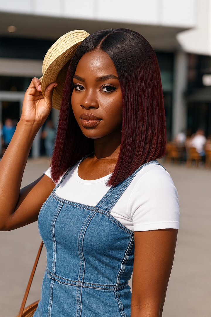 2x6 Silk Straight Bob Lace Frontal Wigs Human Hair 1B/99J Ombre Color High Quality 100% Human Hair