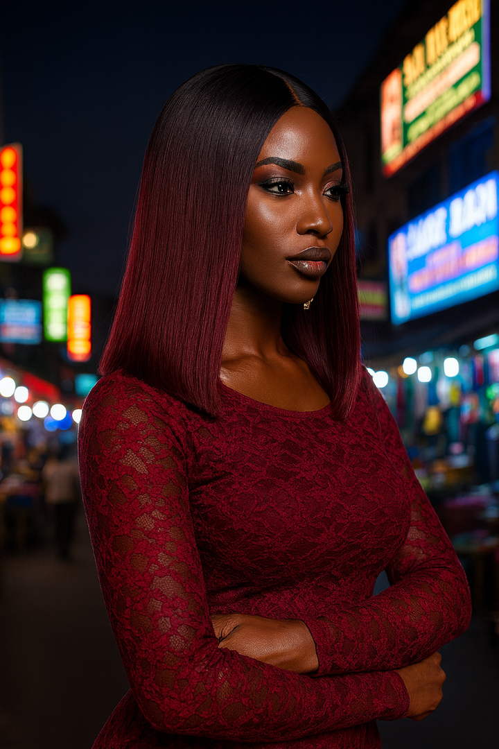 2x6 Silk Straight Bob Lace Frontal Wigs Human Hair 1B/99J Ombre Color High Quality 100% Human Hair