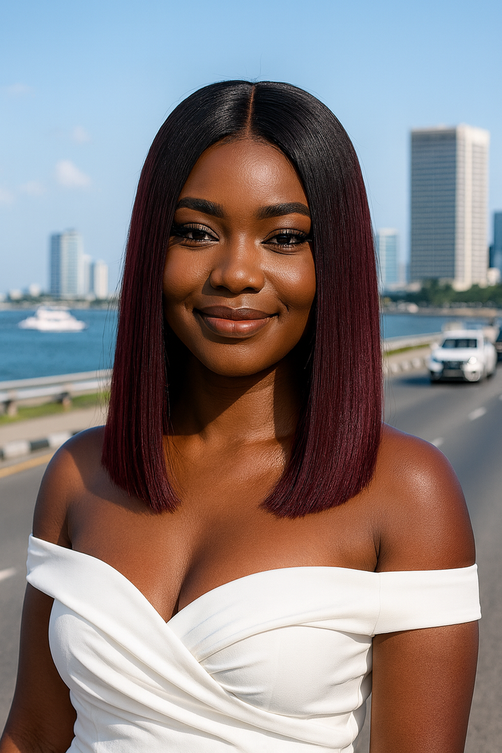 2x6 Silk Straight Bob Lace Frontal Wigs Human Hair 1B/99J Ombre Color High Quality 100% Human Hair